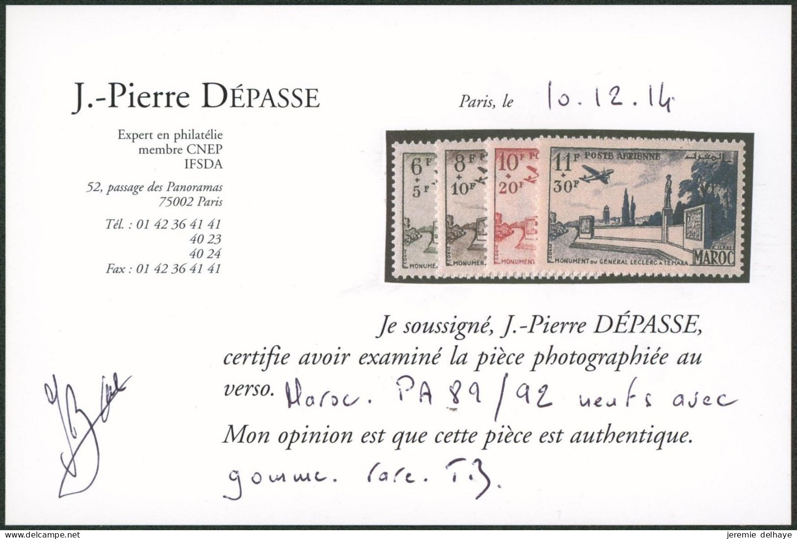 Maroc (poste Aérienne) - Yv N°89/92** Neuf Sans Charnières (MNH) Non émis + Certificat J-P Dépasse. - Locals & Carriers