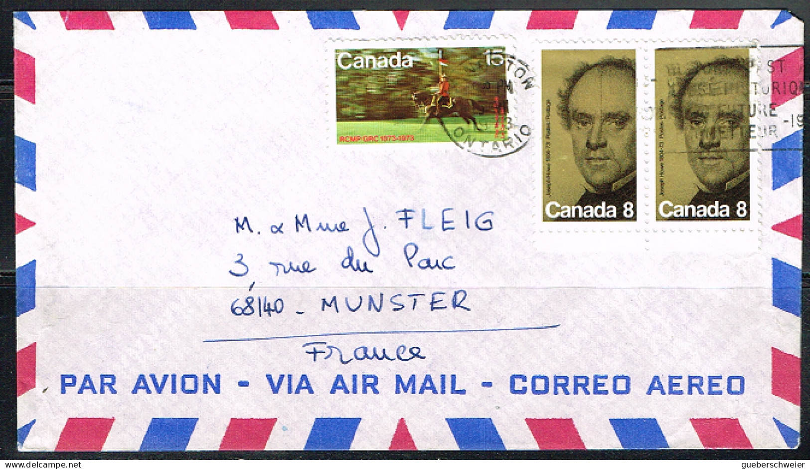 IMP L 23 - CANADA N° 499 Joseph Howe + 497 Police Montée Sur Lettre Par Avion Pour La France - Storia Postale