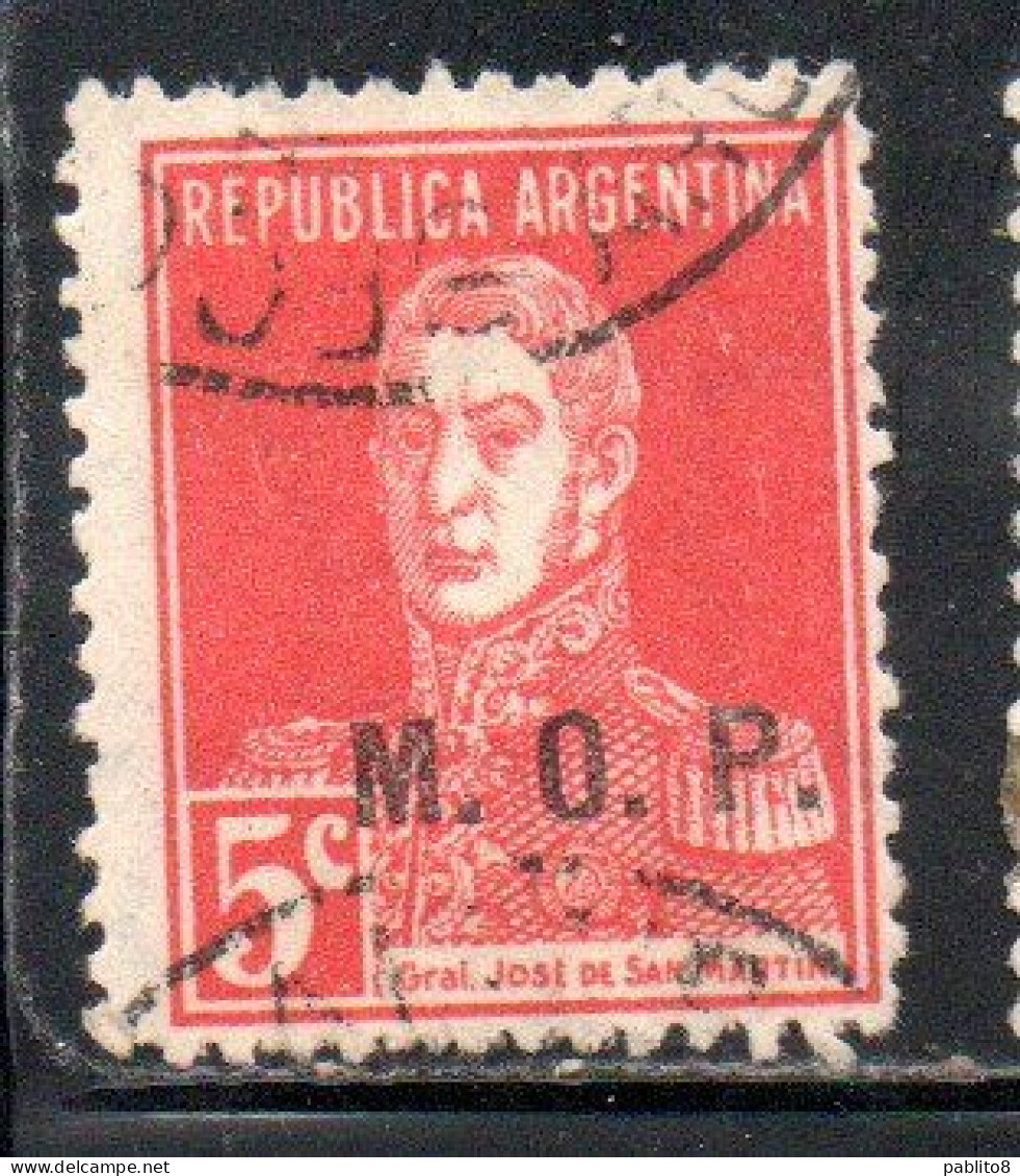 ARGENTINA 1923 1931 OFFICIAL DEPARTMENT STAMP OVERPRINTED M.O.P. MINISTRY OF PUBLIC WORKS MOP 5c USED USADO - Servizio