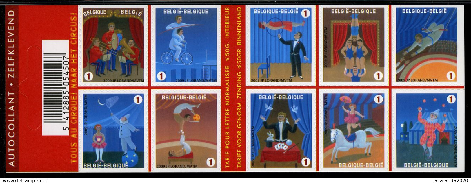 België B105 - Het Circus - Le Cirque - Orkest - Trapeze - Clown - Jongleur - Zelfklevend - Autocollants - 2009 - 1997-… Permanent Validity [B]