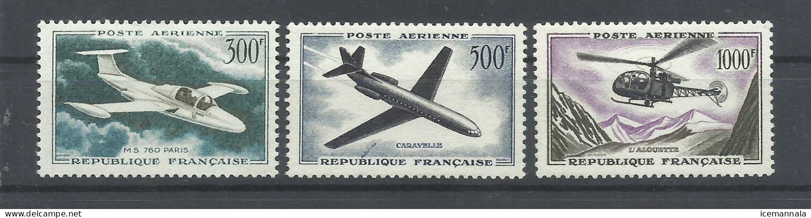 FRANCIA  YVERT  AEREO  35/37   ,  35  MH  *,     36/37   MNH  ** - 1927-1959 Neufs