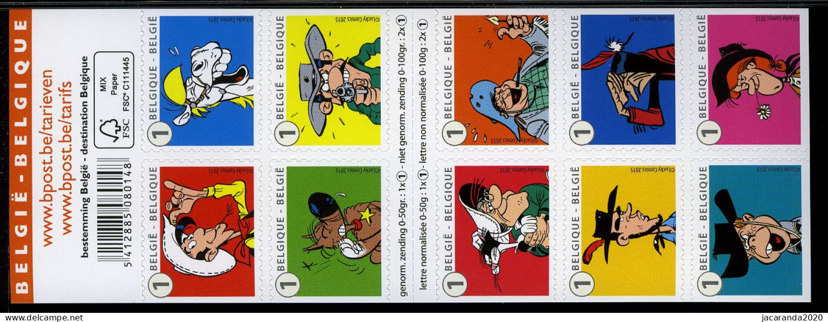 België B153 - Strips - Lucky Luke - Jolly Jumper - Joe Dalton - BD - Comics - Morris - Zelfklevend - Autocollants - 2015 - 1997-… Dauerhafte Gültigkeit [B]
