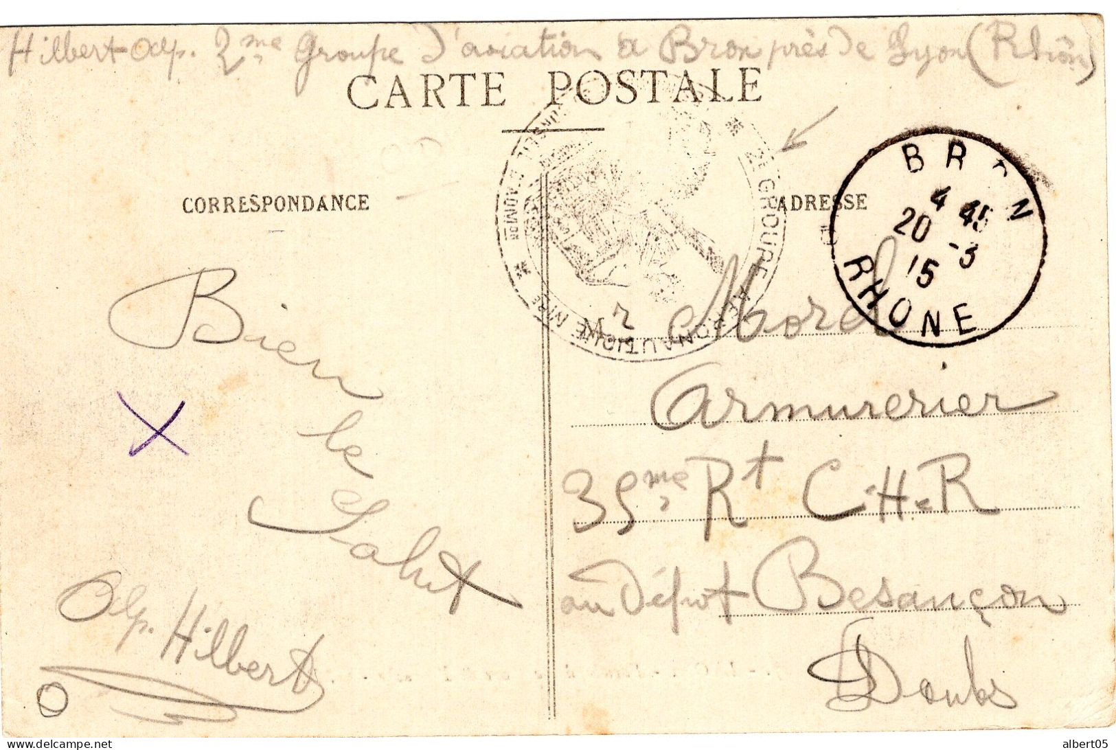 Cachet 2 ème Groupe D'Aviation De Bron Sur Carte Postale Gare De Perrache  Lyon - Bron