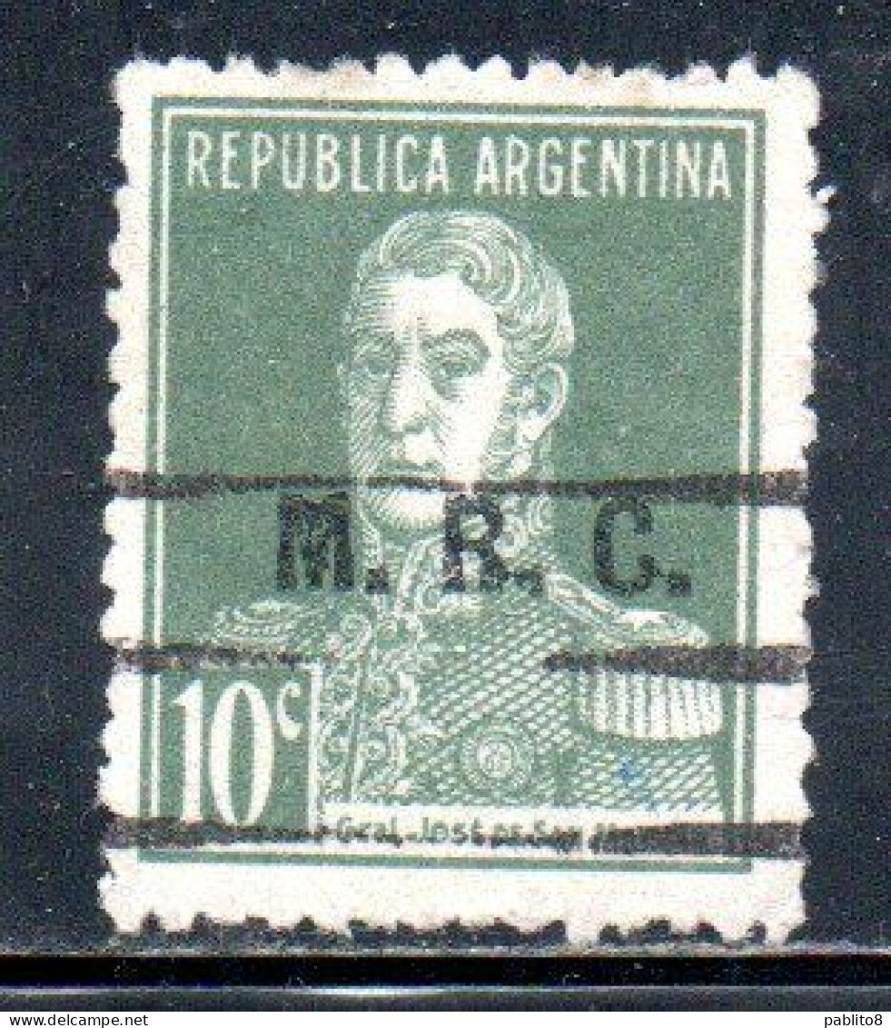 ARGENTINA 1923 1931 OFFICIAL DEPARTMENT STAMP OVERPRINTED M.R.C. MINISTRY OF FOREIGN AFFAIRS RELIGION MRC 10c USED USADO - Officials