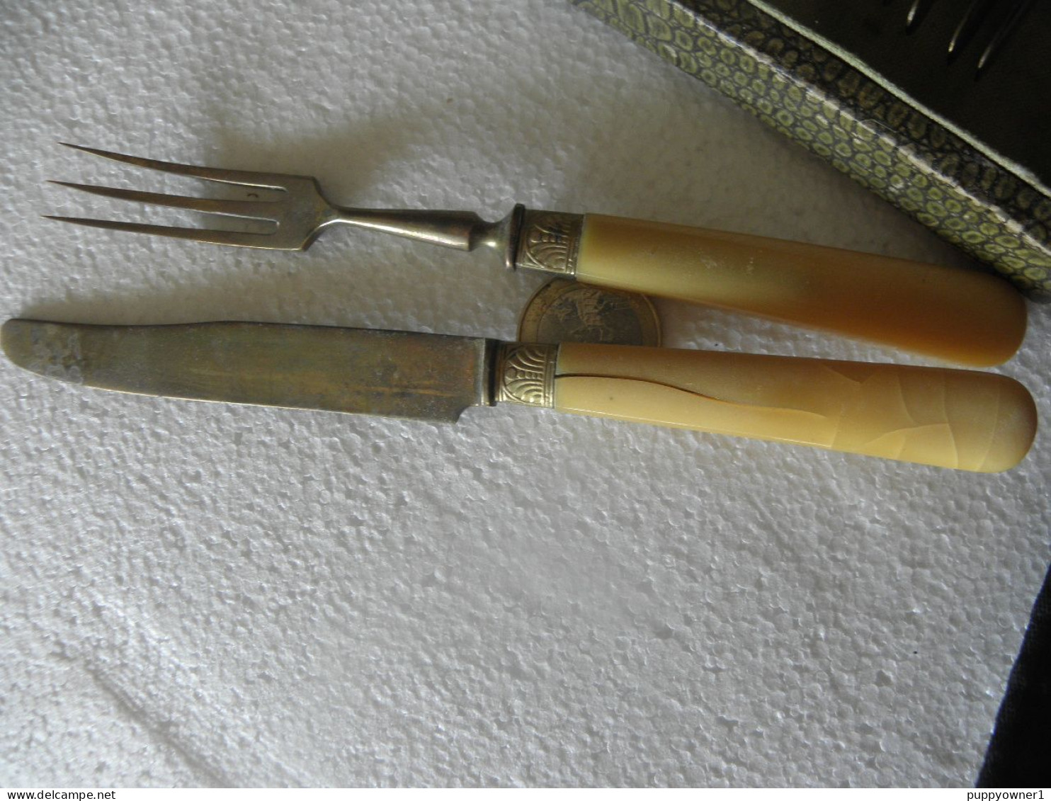 Antique Couverts, 6 Couteaux 6 Fourchette Dessert Dorée - Forks