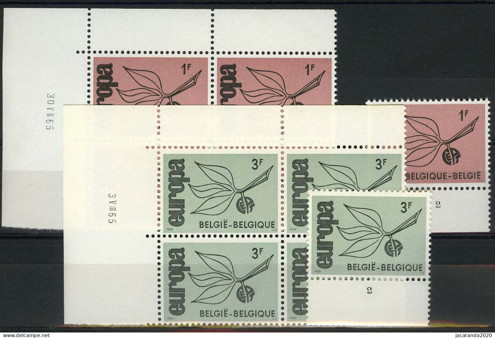 België 1342/43 - Europa 1965 - Hoekdatum + Plnr 2 - Datiert