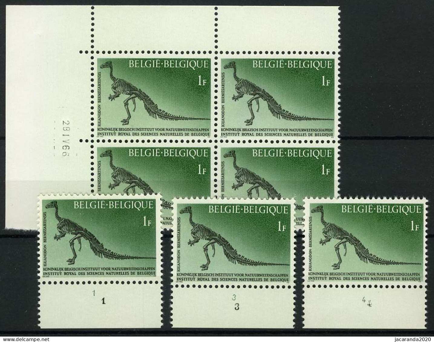 België 1374 - Iguanodon - Hoekdatum + Plnr - Dated Corners