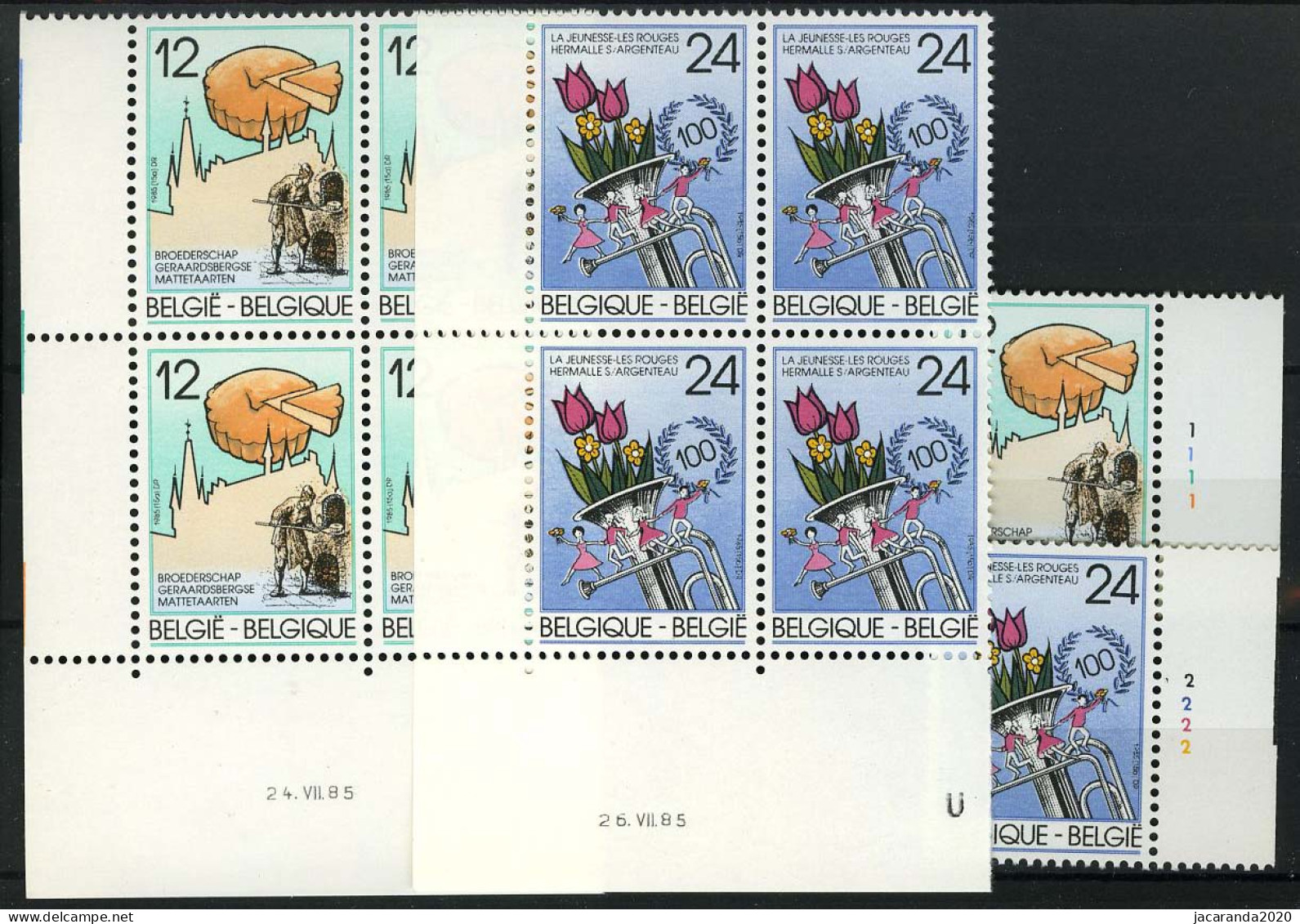 België 2184/85 - Folklore - Hoekdatum + Plnr  - Dated Corners