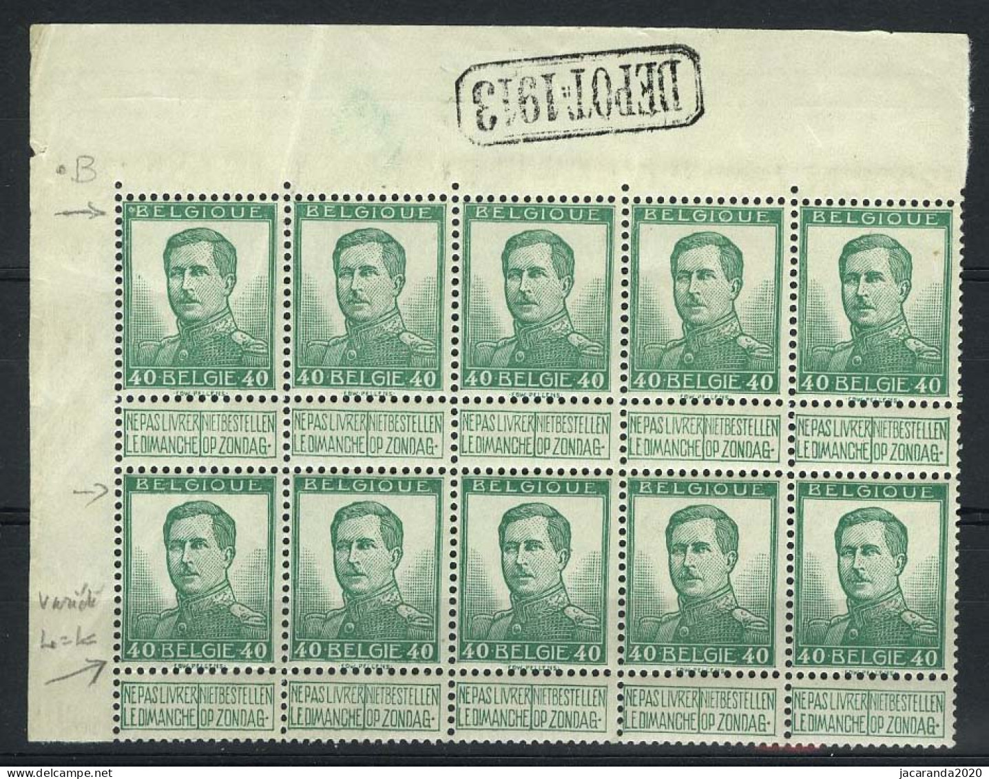 België 121-V1 ** + 121-Cu ** - Pellens - Blojk Van 10 Met DEPOT 1913 - 1912 Pellens