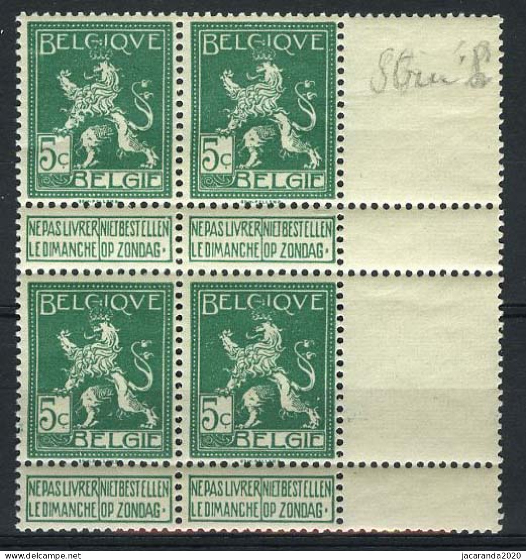 België 110 ** - Pellens - Staande Leeuw - Blok Van 4 - Mooie Centrage - 1912 Pellens