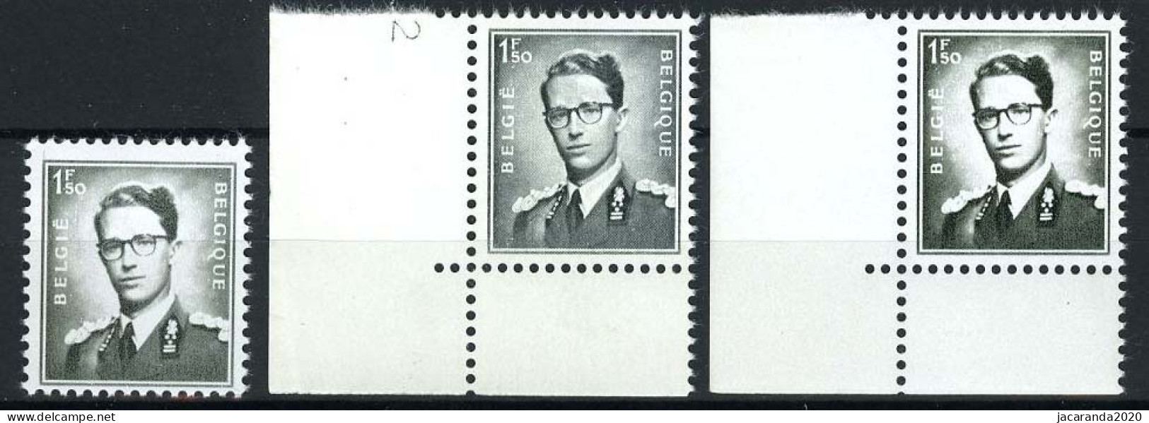 België 924 + 924a + 924b ** - Koning Boudewijn - Wit Papier  - 1953-1972 Bril