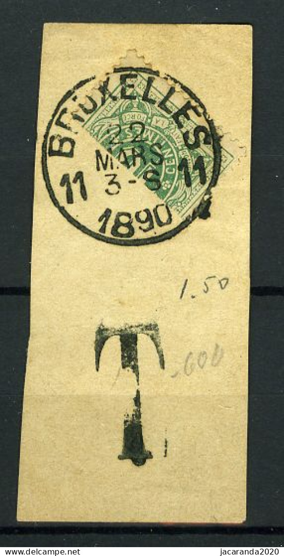 België TX 1 - Halve Zegel Op Fragment - Horizontaal Gesneden - Stempel: Bruxelles 11 - 1890 - Timbres