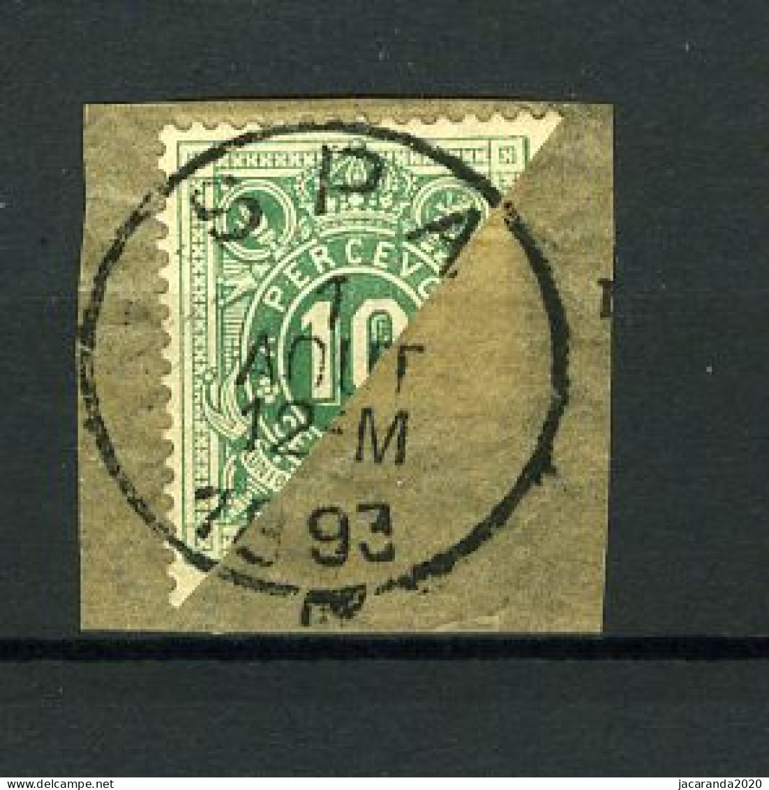 België TX 1 - Halve Zegel Op Fragment - Diagonaal Gesneden - Stempel: Spa - 1893 - Zeer Mooi - Concours - Timbres