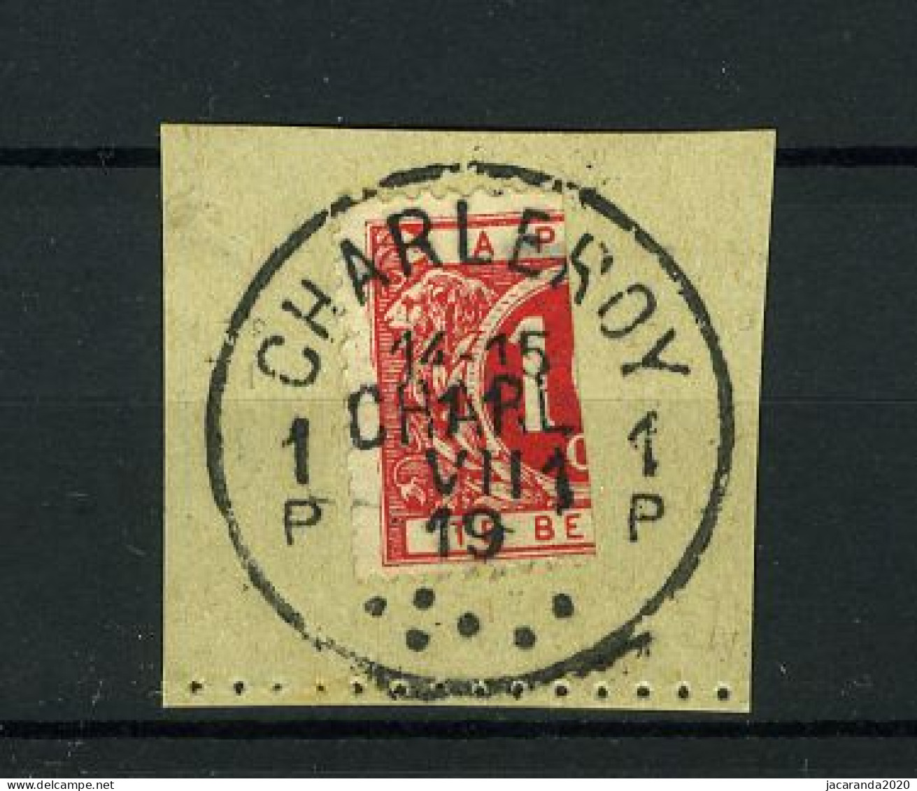 België TX 13A - Halve Zegel Op Fragment - Verticaal Gesneden - Demi-timbre - Stempel: Charleroy 1 P - Stamps