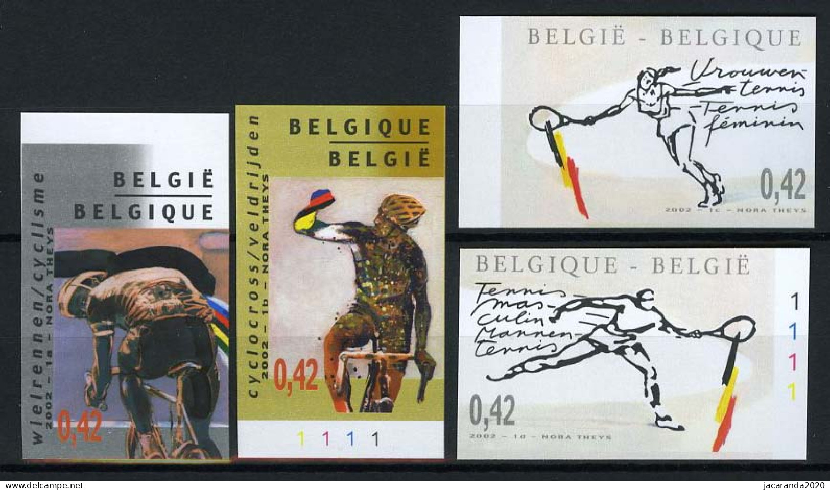 België 3052/55 ON - Sport - Wereldkampioenschappen - Wielrennen - Tennis - 2 Zegels Met Plaatnummer - Autres & Non Classés