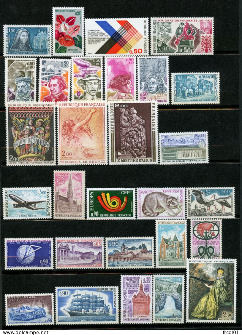 France, Yvert Année Complète 1973**, Luxe, 1737/1782 , 46 Timbres , MNH - 1970-1979