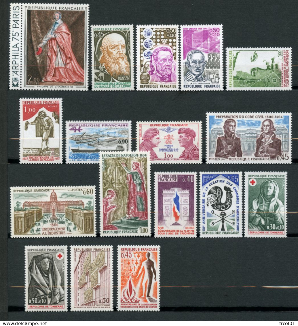 France, Yvert Année Complète 1973**, Luxe, 1737/1782 , 46 Timbres , MNH - 1970-1979