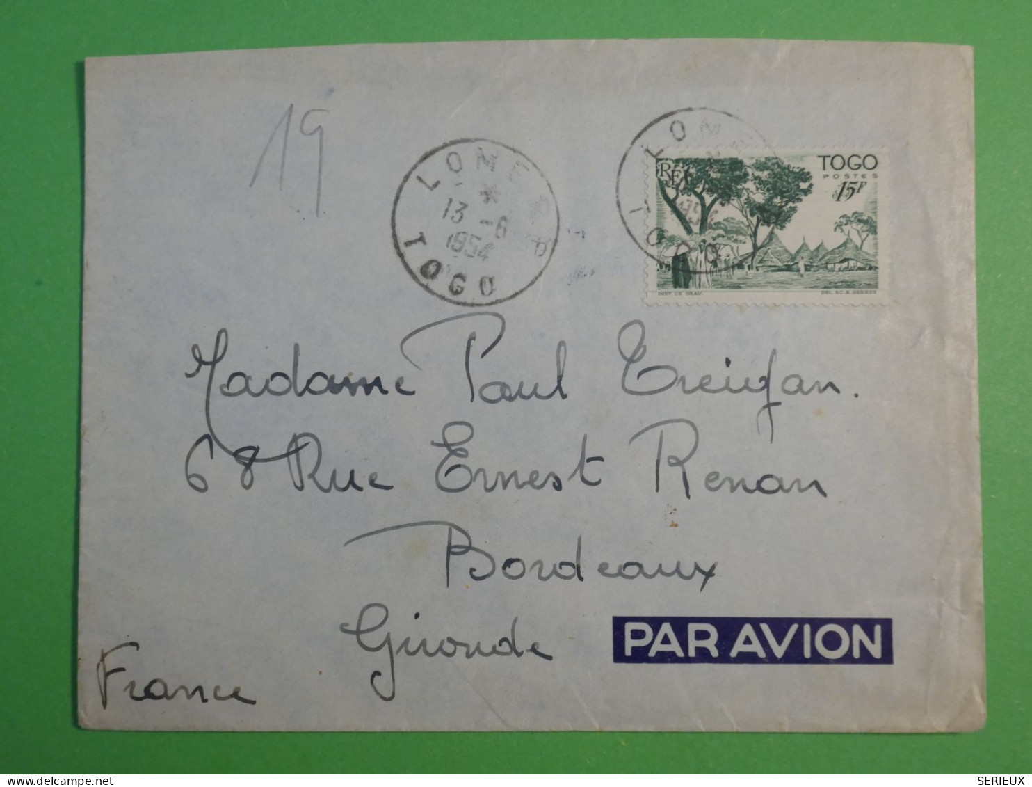 DM 11 TOGO  LETTRE PAQUEBOT GENERAL LECLERC   1954  LOME A BORDEAUX  FRANCE +   +AFF. INTERESSANT +++ - Cartas & Documentos