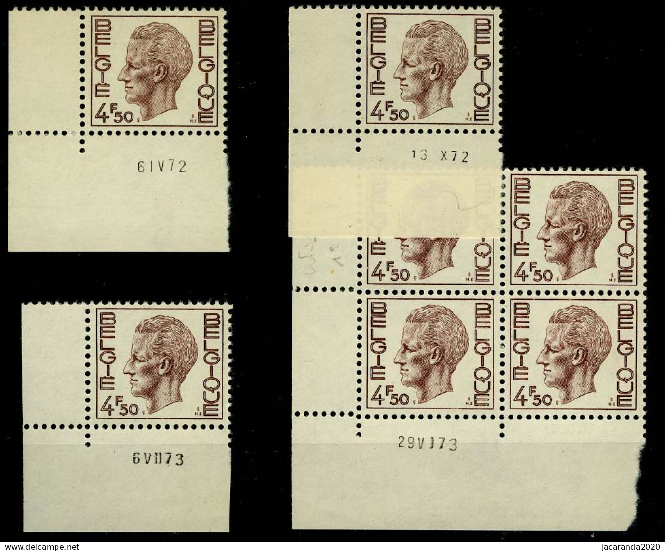 België 1644 - Koning Boudewijn - Type Elström - 4,50 - 4 Verschillende Datums 1972-1973 - Angoli Datati