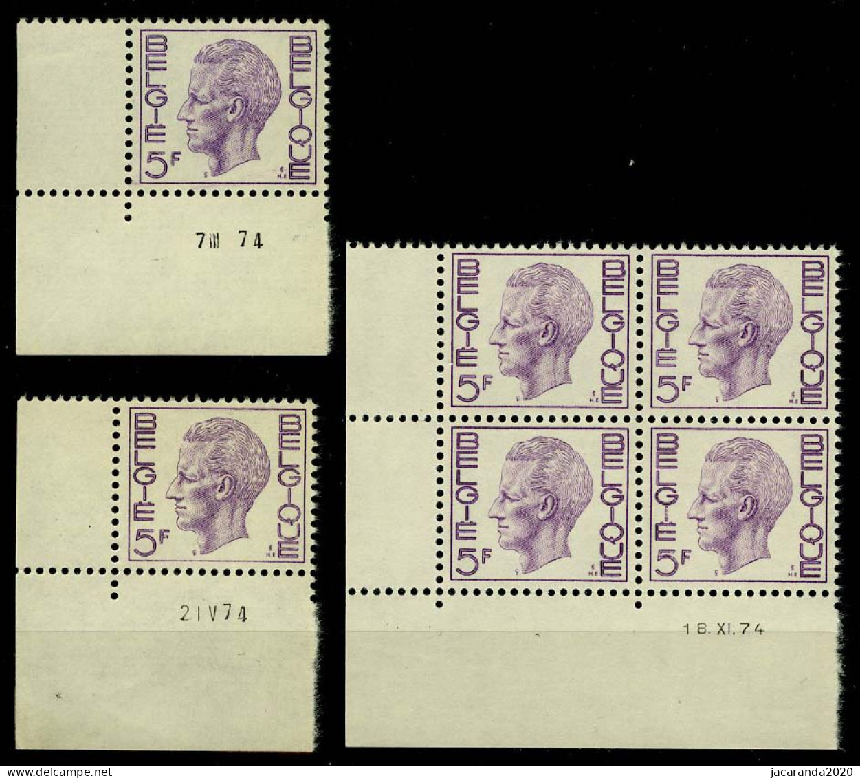 België 1645 - Koning Boudewijn - Type Elström - 5F - 3 Verschillende Drukdatums 1974 - Dated Corners