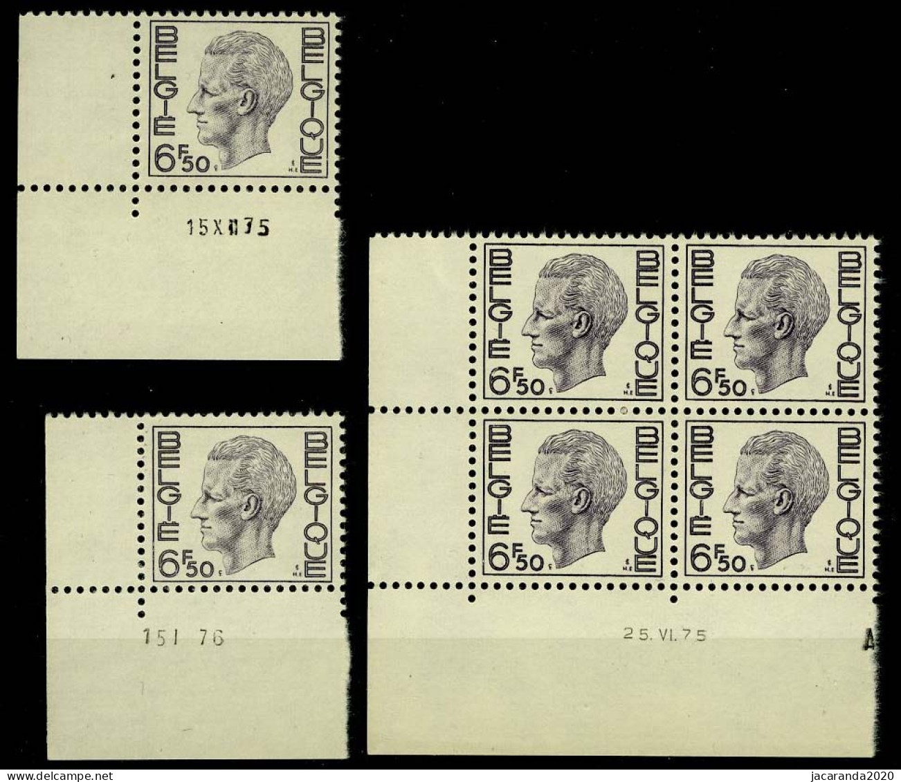 België 1744 - Koning Boudewijn - Type Elström - 6,50 - 3 Verschillende Drukdatums 1975-1976 - Dated Corners