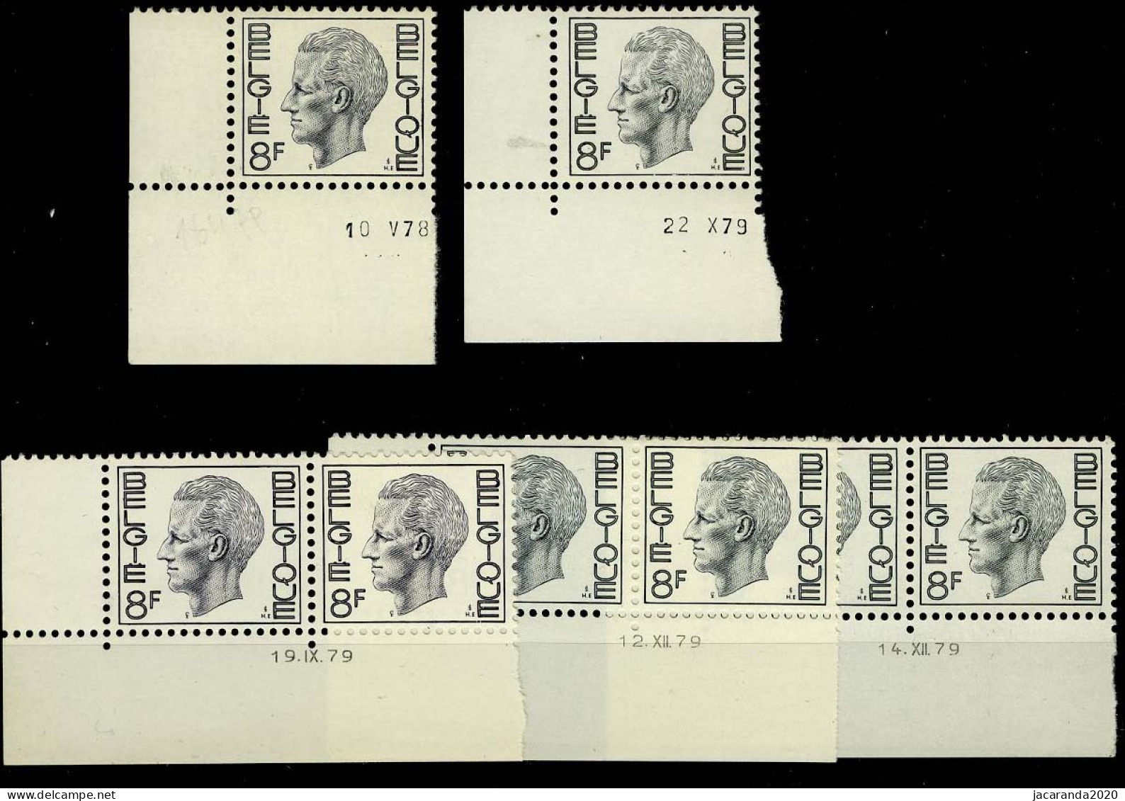 België 1647P5 - Koning Boudewijn - Type Elström - 8F - 5 Verschillende Drukdatums 1978-1979 - Hoekdatums