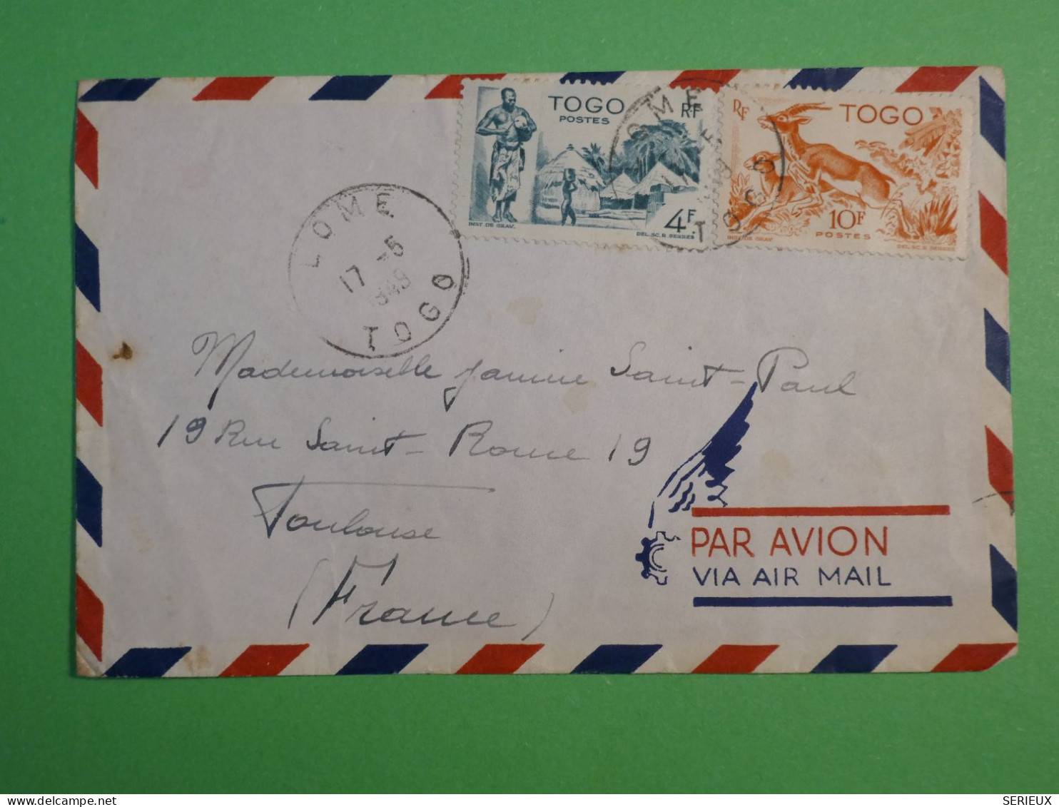 DM 11 TOGO  LETTRE    1949  LOME A TOULOUSE   FRANCE +   +AFF. INTERESSANT +++ - Cartas & Documentos