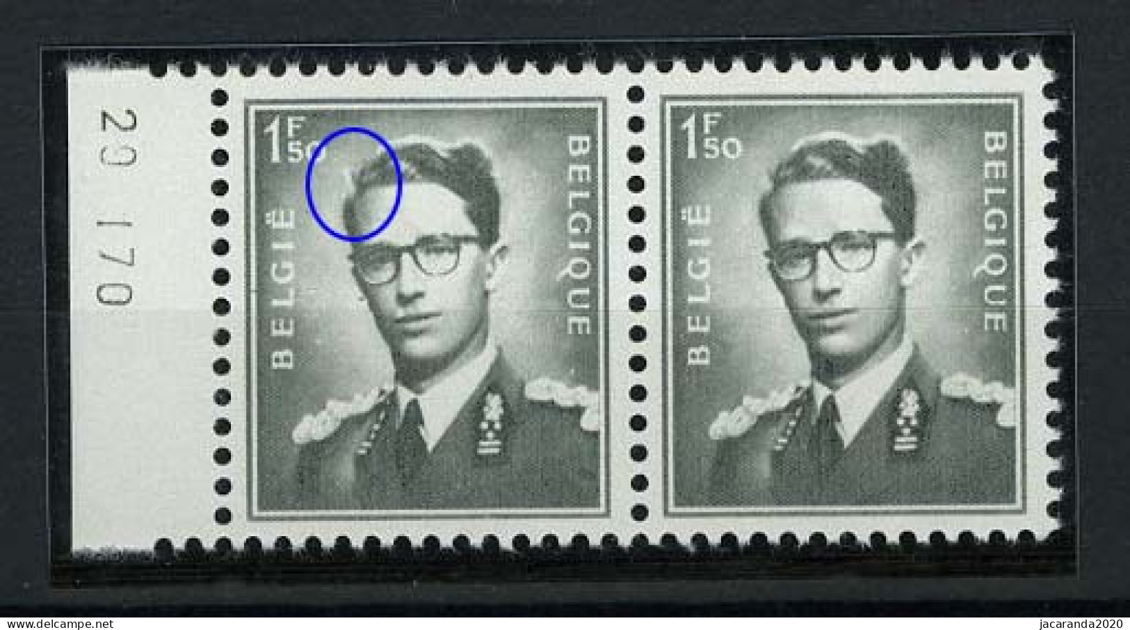 België 924 ** - Koning Boudewijn - Witte Streep In Haardos - Met Datum - WIT Papier - MNH - 1931-1960