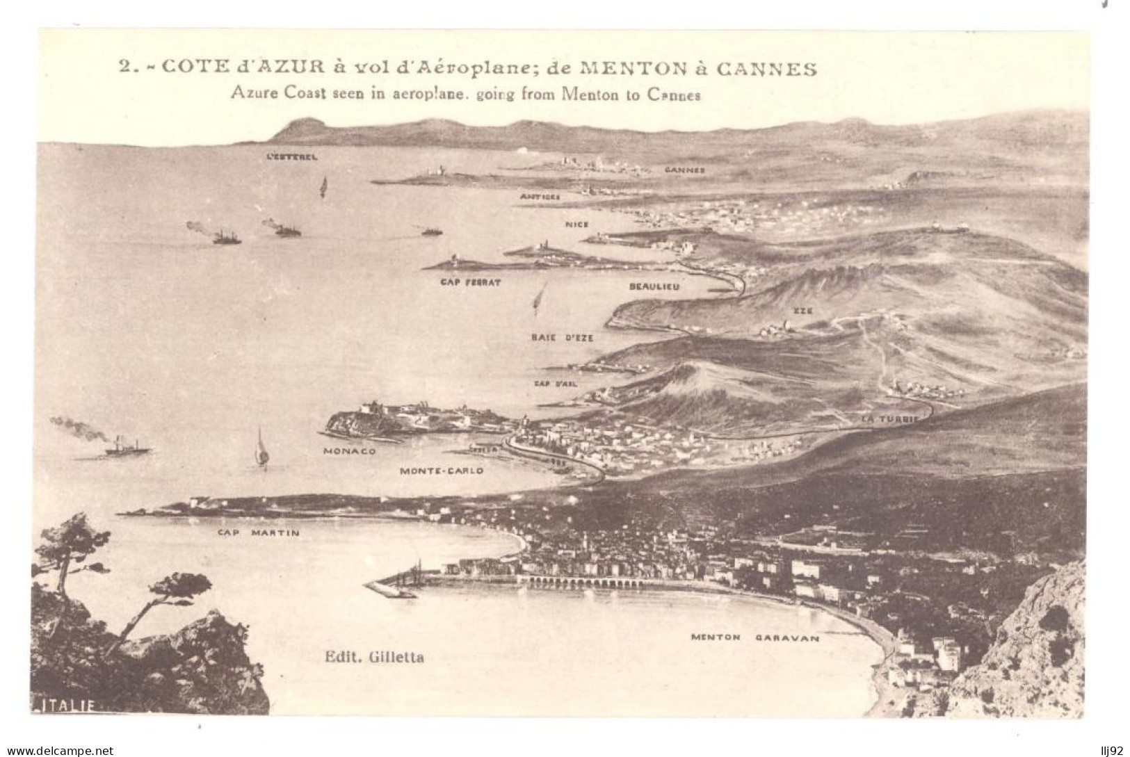 CPA 2. COTE D'AZUR à Vol D'Aéroplane De MENTON à CANNES - Provence-Alpes-Côte D'Azur