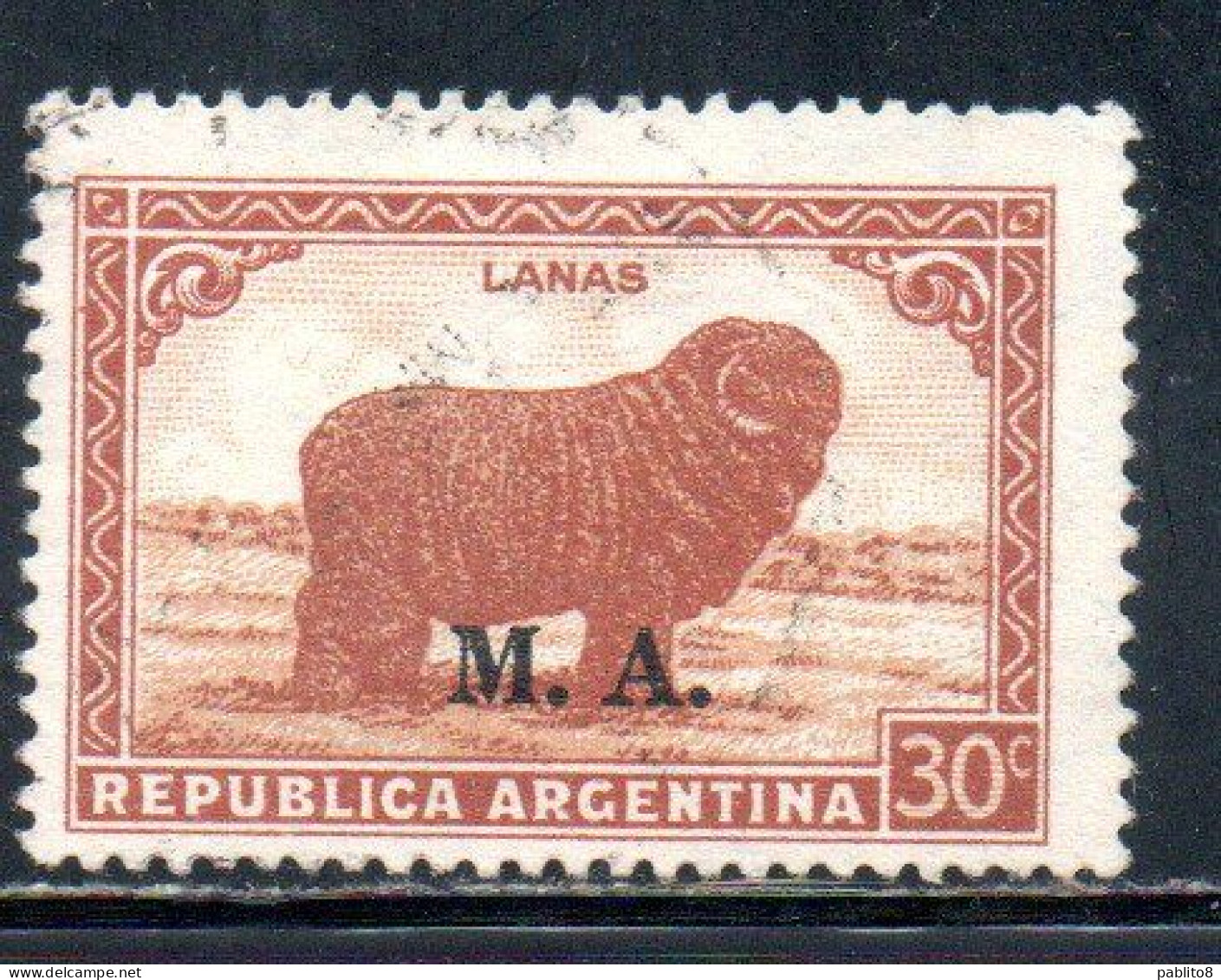 ARGENTINA 1935 1937 OFFICIAL DEPARTMENT STAMP OVERPRINTED M.A. MINISTRY OF AGRICULTURE MA 30c USED USADO - Servizio