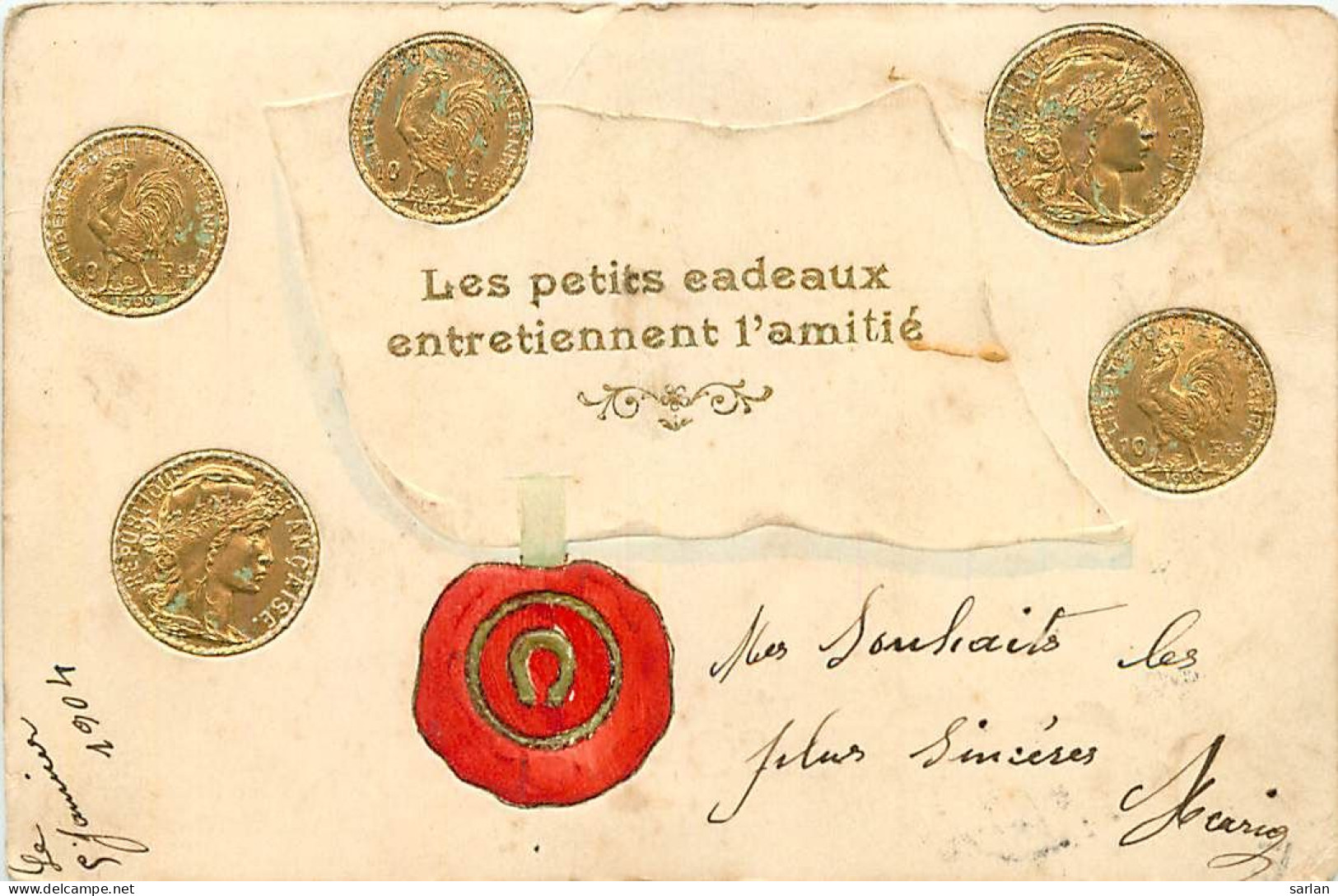 Carte Fantaisie  Gaufrée , Pieces De Monnaies , * 494 04 - Monedas (representaciones)