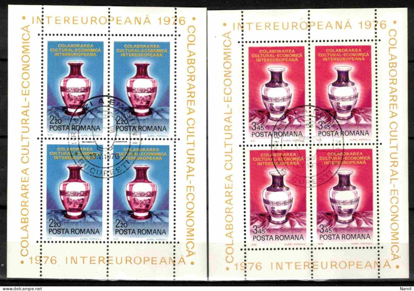 Roumanie 1976 Mi 3340-1 - Bl.123-4 (Yv 2960-1 Les Feuillets), Obliteré - Gebraucht