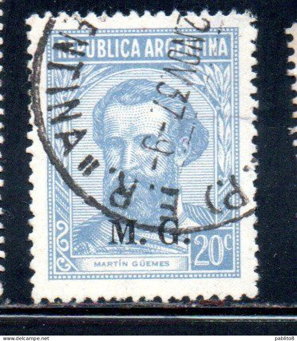 ARGENTINA 1935 1937 OFFICIAL DEPARTMENT STAMP OVERPRINTED M.G. MINISTRY OF WAR MG 20c USED USADO - Dienstmarken