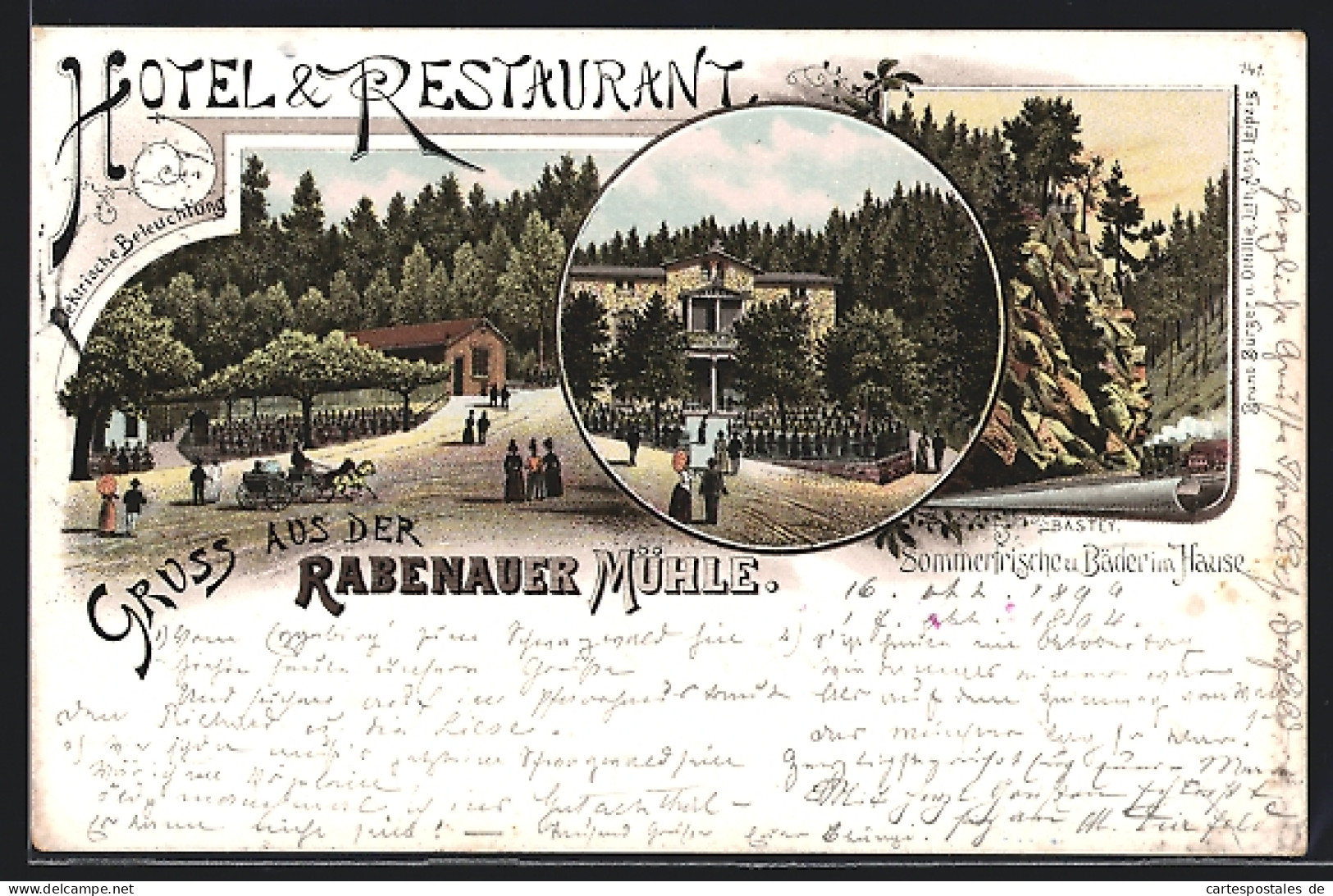 Lithographie Rabenau / Sachsen, Hotel-Restaurant Rabenauer Mühle Mit Garten, Bastei  - Rabenau