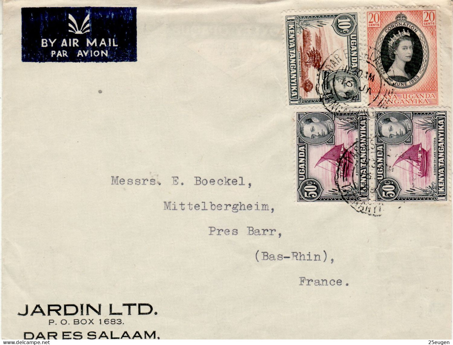 KENYA , UGANDA & TANGANYIKA 1954 AIRMAIL LETTER SENT FROM DAR ES SALAAM TO PRES BARR - Kenya, Uganda & Tanganyika