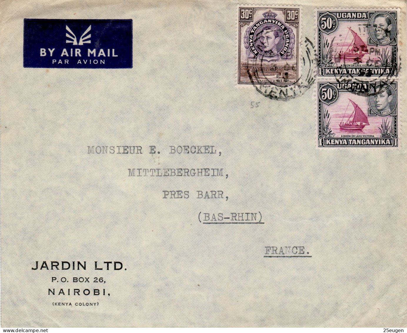 KENYA , UGANDA & TANGANYIKA 1954 AIRMAIL LETTER SENT FROM DAR ES SALAAM TO PRES BARR - Kenya, Uganda & Tanganyika