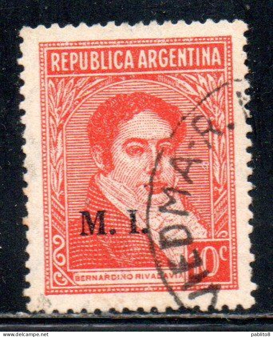 ARGENTINA 1935 1937 OFFICIAL DEPARTMENT STAMP OVERPRINTED M.I. MINISTRY OF INTERIOR MI 10c USED USADO - Dienstmarken