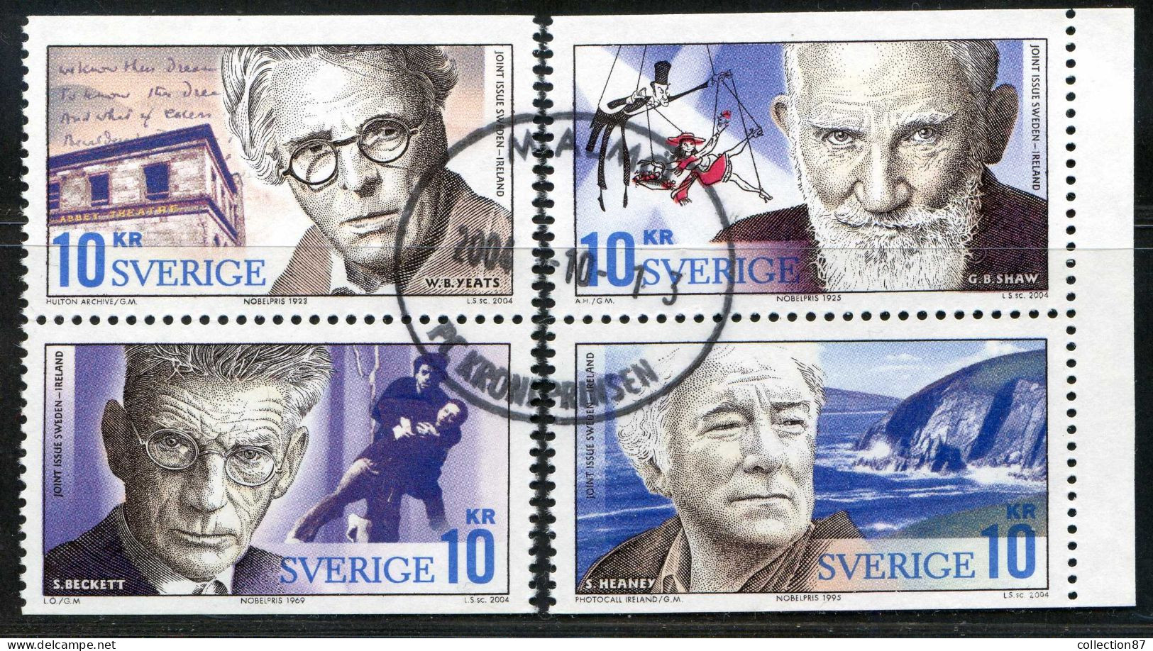 Réf 77 < SUEDE Année 2004 < Yvert N° 2404 à 2407 Ø Used < SWEDEN - Prix Nobel < Yeats Shaw Beckett Heaney - Oblitérés