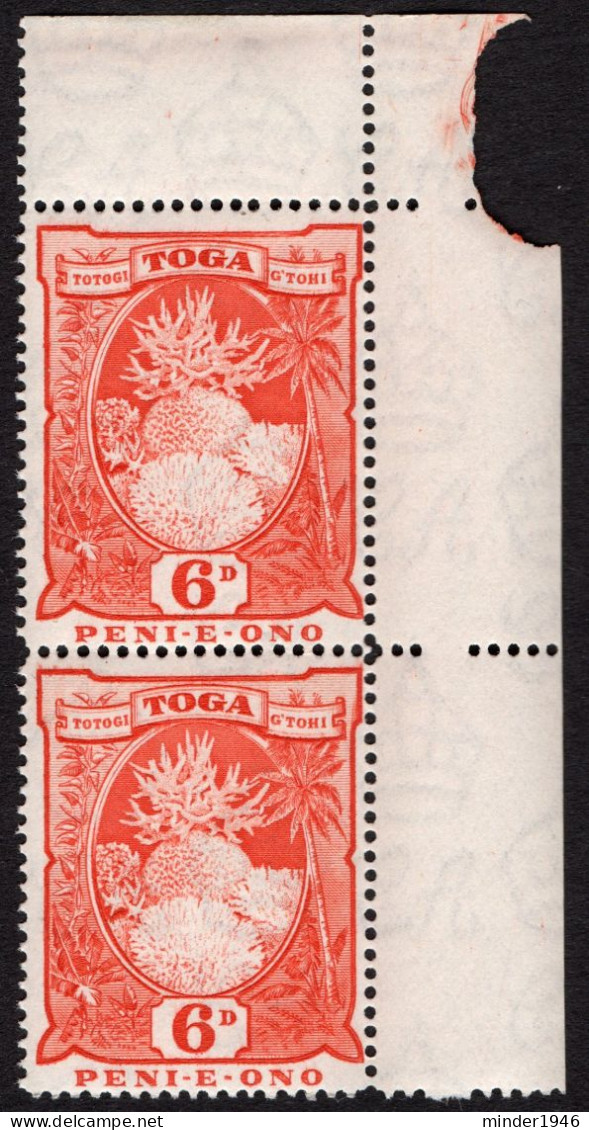 TONGA 1942 2d Red Vertical Pair SG79 MH With Top & Side Gutters - Tonga (...-1970)