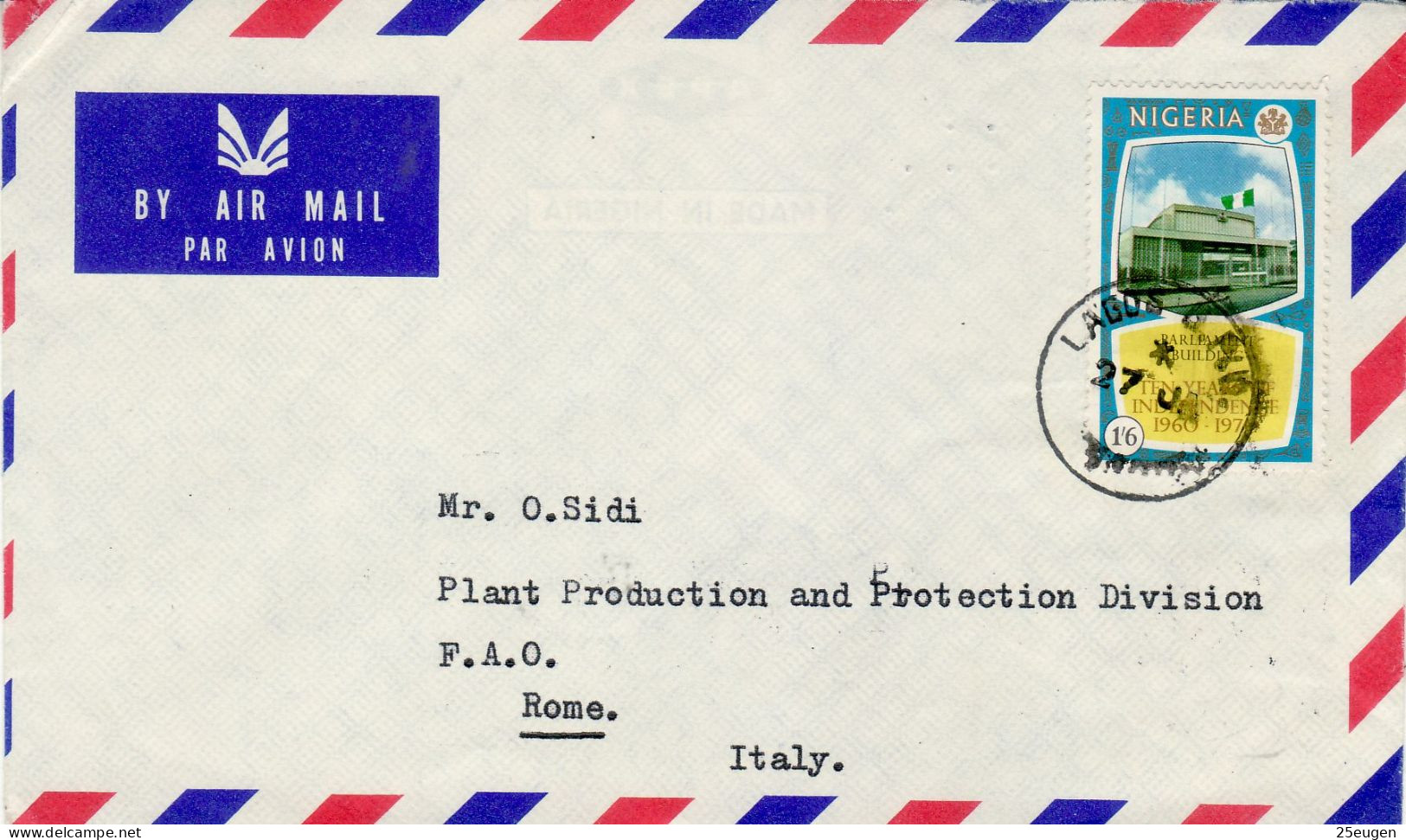 NIGERIA 1971 AIRMAIL LETTER SENT FROM LAGOS TO ROME - Nigeria (1961-...)