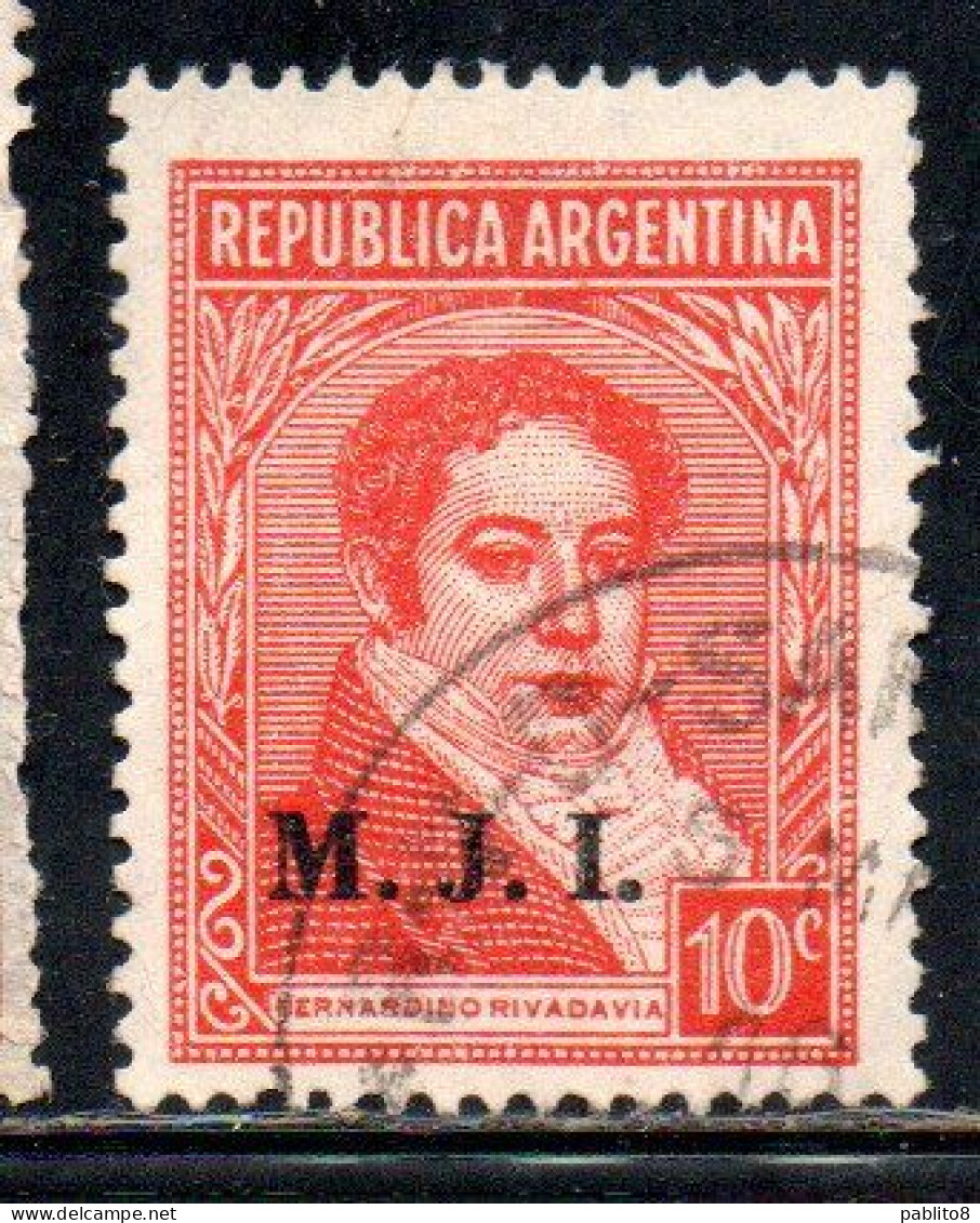 ARGENTINA 1935 1937 OFFICIAL DEPARTMENT STAMP OVERPRINTED M.J.I. MINISTRY OF JUSTICE AND ISTRUCTION MJI 10c USED USADO - Oficiales