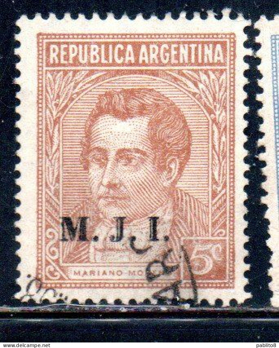 ARGENTINA 1935 1937 OFFICIAL DEPARTMENT STAMP OVERPRINTED M.J.I. MINISTRY OF JUSTICE AND ISTRUCTION MJI 5c USED USADO - Dienstmarken