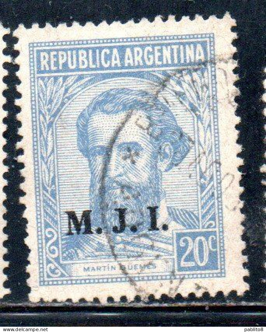 ARGENTINA 1935 1937 OFFICIAL DEPARTMENT STAMP OVERPRINTED M.J.I. MINISTRY OF JUSTICE AND ISTRUCTION MJI 20c USED USADO - Dienstmarken
