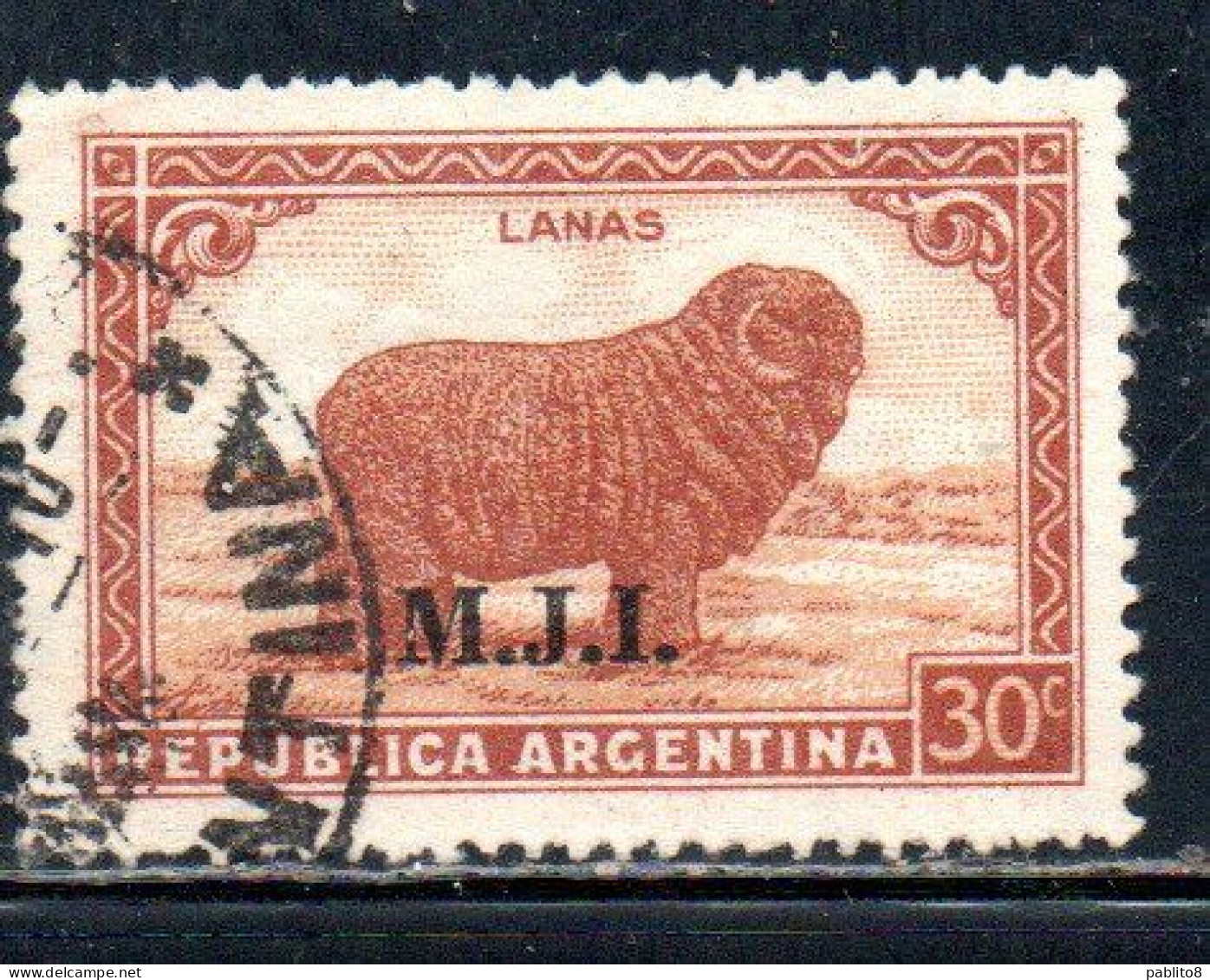 ARGENTINA 1935 1937 OFFICIAL DEPARTMENT STAMP OVERPRINTED M.J.I. MINISTRY OF JUSTICE AND ISTRUCTION MJI 30c USED USADO - Dienstmarken