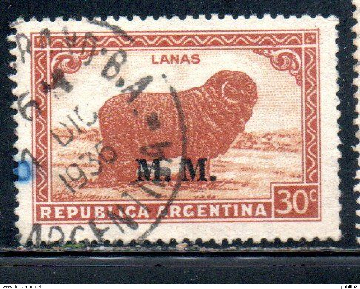 ARGENTINA 1935 1937 OFFICIAL DEPARTMENT STAMP OVERPRINTED M.M. MINISTRY OF MARINE MM 30c USED USADO - Dienstmarken