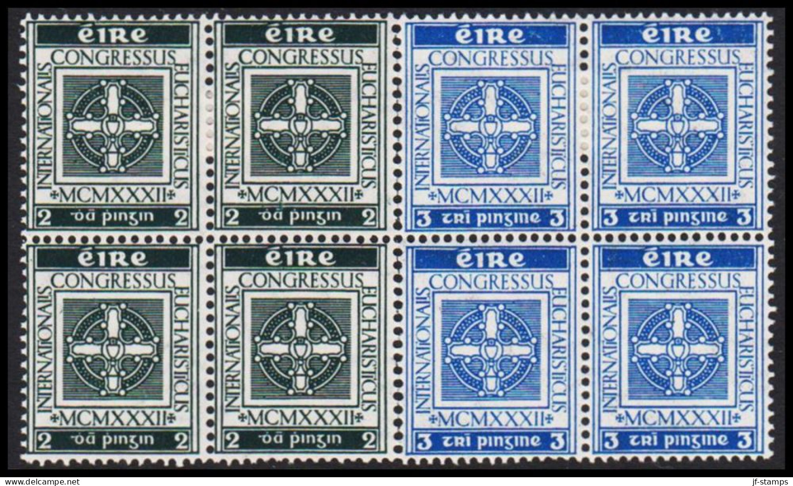 1932. EIRE.  INTERNATIONALIS CONGRESSUS EUCHARISTICUS Complete Set In 4-blocks With 2 Stamp... (Michel 57-58) - JF542271 - Nuevos