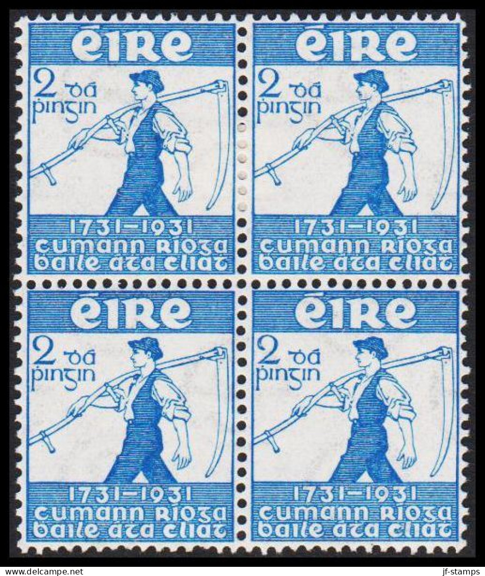 1931. EIRE.  Royal Dublin Society In 4-block With 2 Stamps Never Hinged And 2 Stamps Hinged. (Michel 56) - JF542273 - Ungebraucht