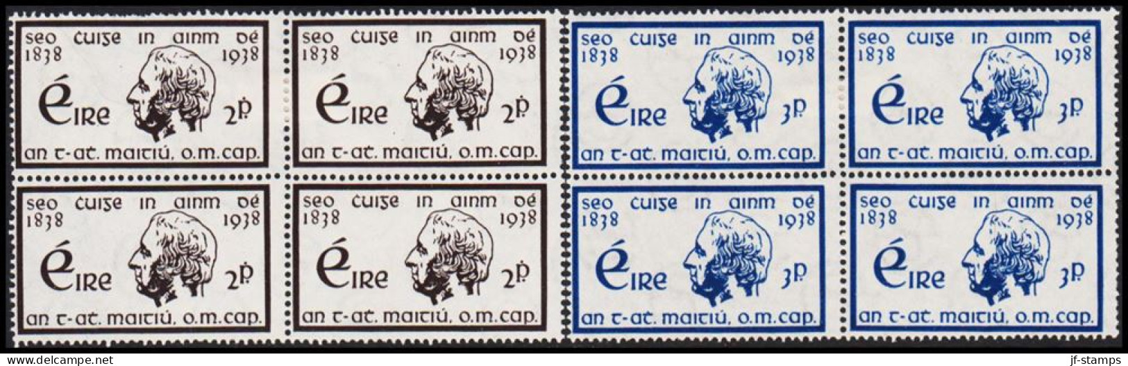 1938. EIRE.  Pater Theobald Mathew Complete Set In 4-blocks With 2 Stamps Never Hinged And ... (Michel 67-68) - JF542276 - Nuevos