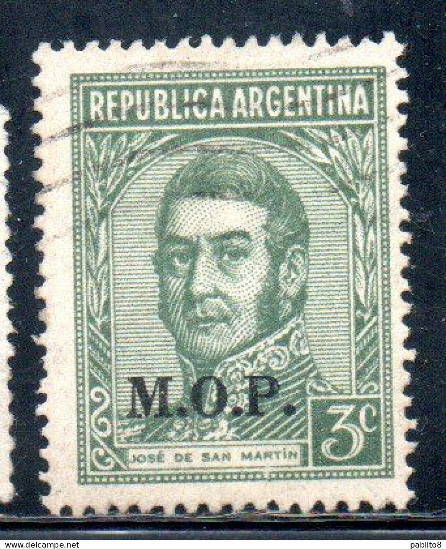 ARGENTINA 1935 1937 OFFICIAL DEPARTMENT STAMP OVERPRINTED M.O.P. MINISTRY OF PUBLIC WORKS MOP 3c USED USADO - Oficiales