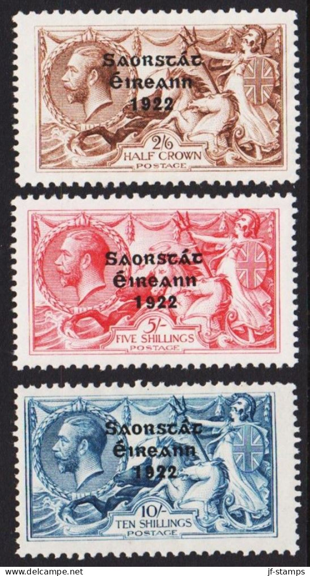 1922. EIRE. Georg V HALF CROWN, FIVE SHILLINGS And TEN SHILLINGS Overprinted In BLACK (6 Mm... (Michel 37-39) - JF542289 - Ongebruikt